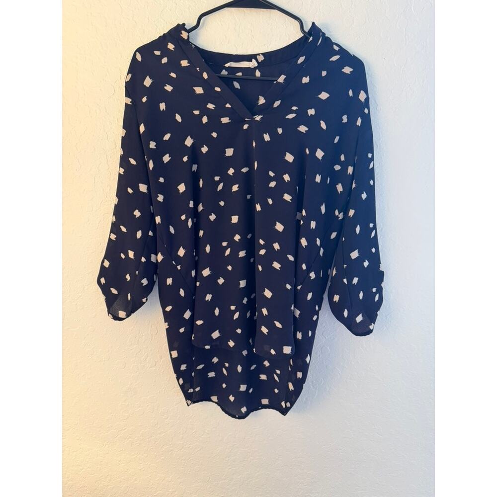 Lush Black White Abstract Print Roll Tab Sleeve Blouse Size S